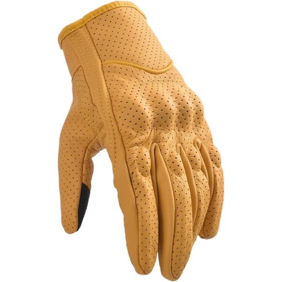 Men's Yellow Moto Racing Perforated Motorbike Dirt Bike Leather Gloves - Picture 2 of 8